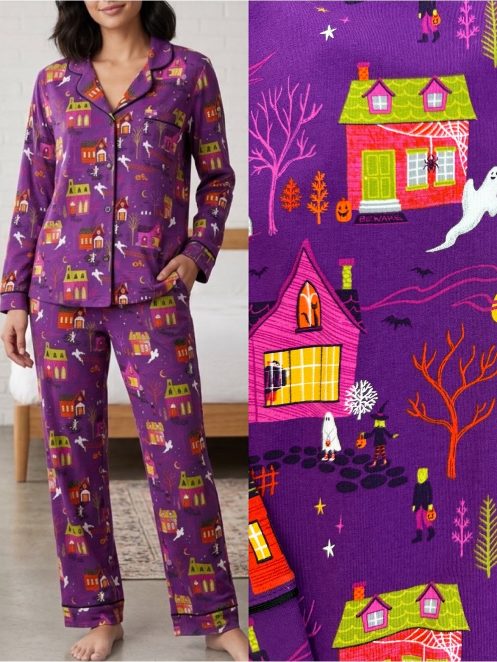 BedHead PJs Spooky Town Halloween Classic Stretch Jersey Pajama Set Full Length
